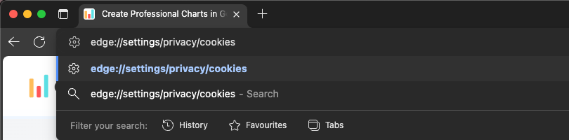 Edge address bar with cookie settings URL